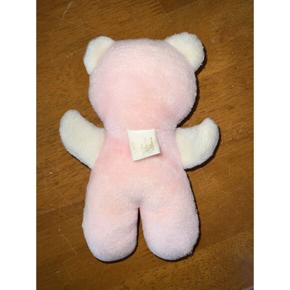Vintage Stahlwood Plush Stuffed Pink White Sleeping Teddy Bear 7" Rattle Inside - Picture 2 of 5